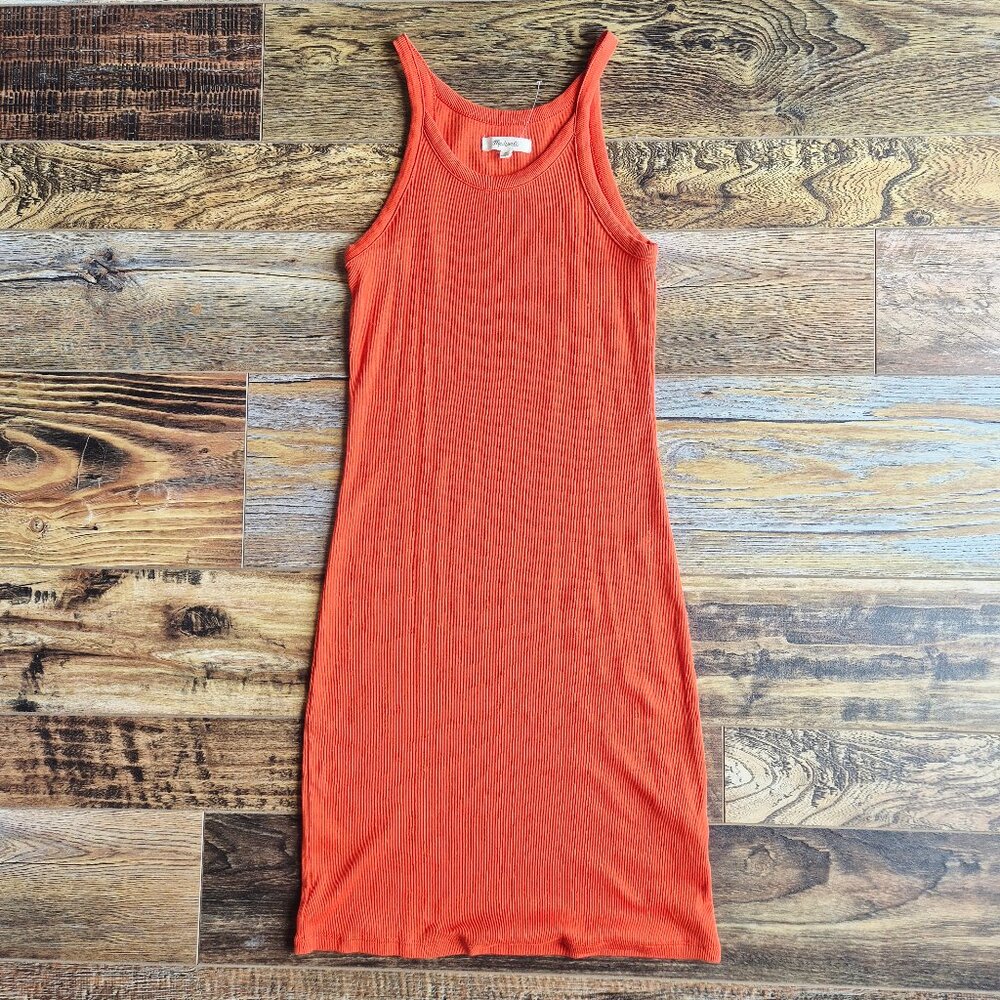 NWoT Madewell Supima Ribbed Knit Mini Tank Dress Stretchy Roasted Squash - Picture 9 of 14